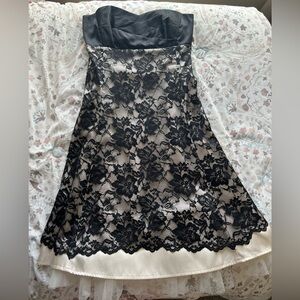 Tahari Black Lace Overlay Dress with bow detail in back